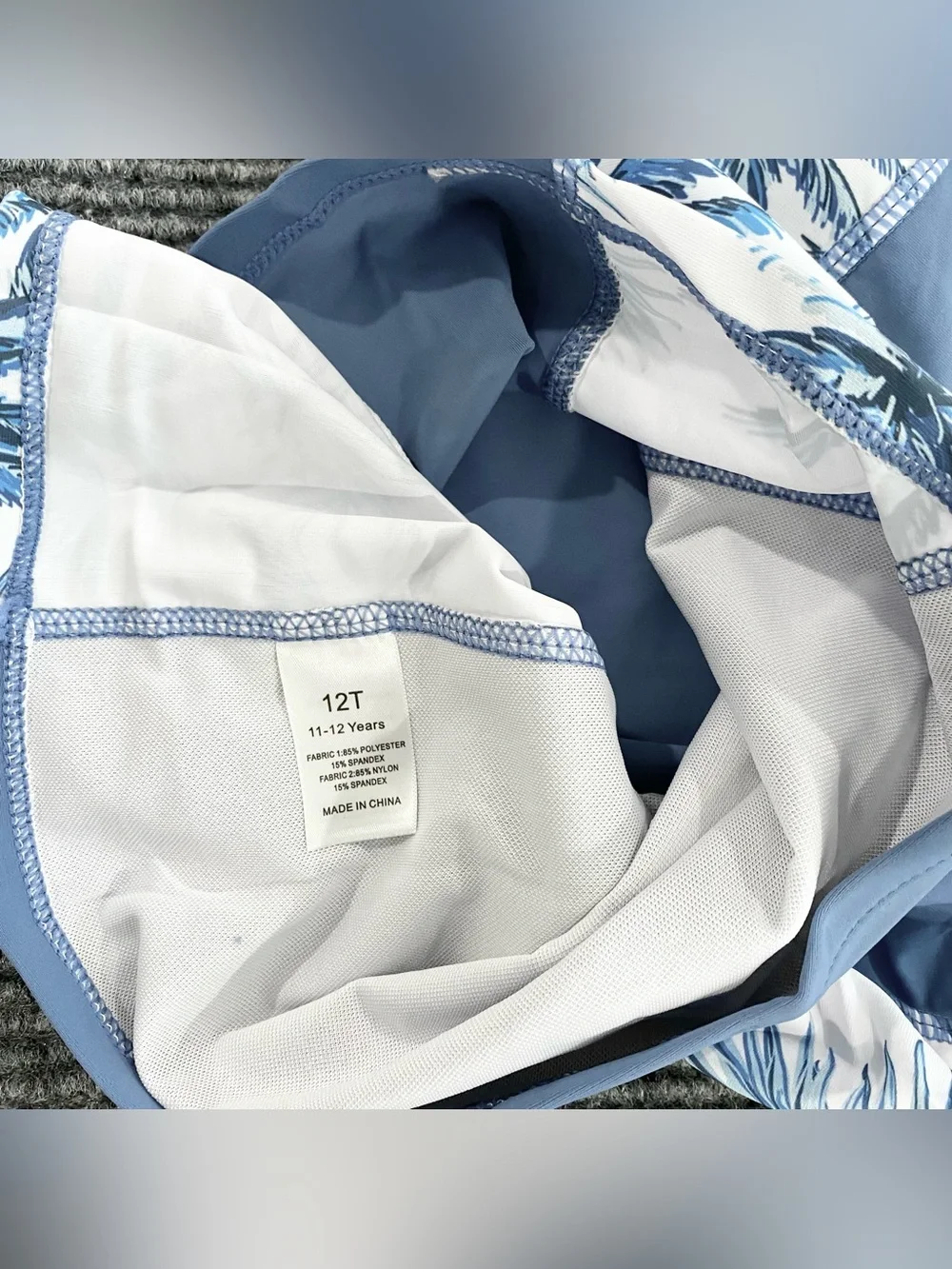 Kids Blue Palm Tree Tropical Rash Guard and Swim Shorts Set Size 12T